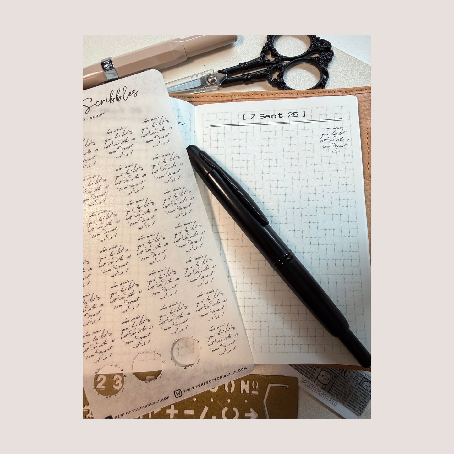 Large Circle Shaped Journaling Sticker in Script Pattern