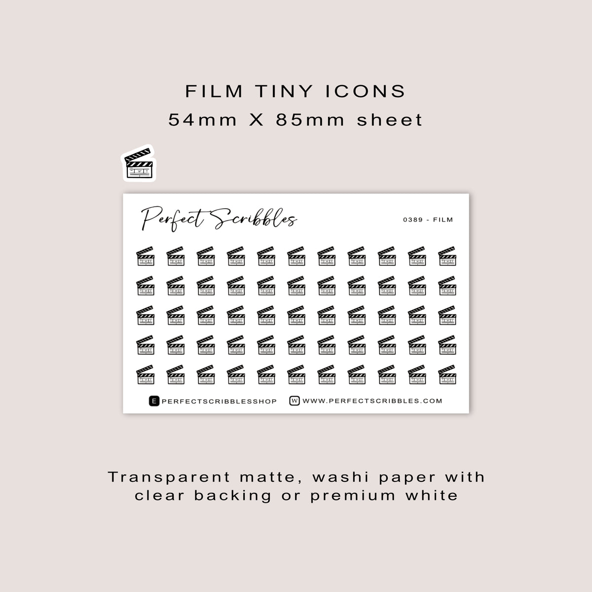 FILM tiny icon planner stickers | Minimal | Credit card size sheet