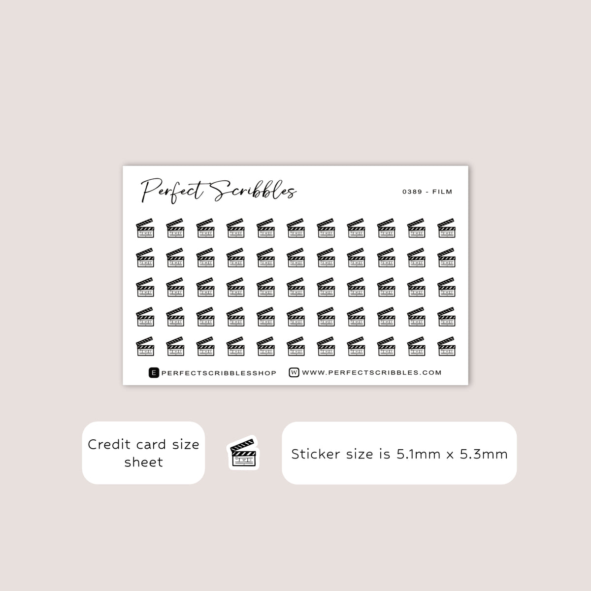 FILM tiny icon planner stickers | Minimal | Credit card size sheet