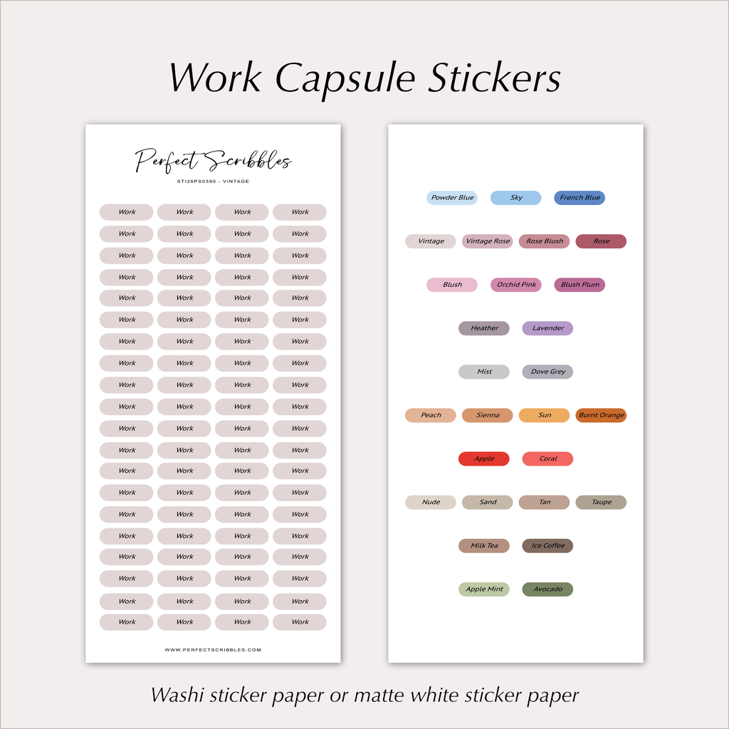 WORK Planner Stickers – Minimal Capsule Labels