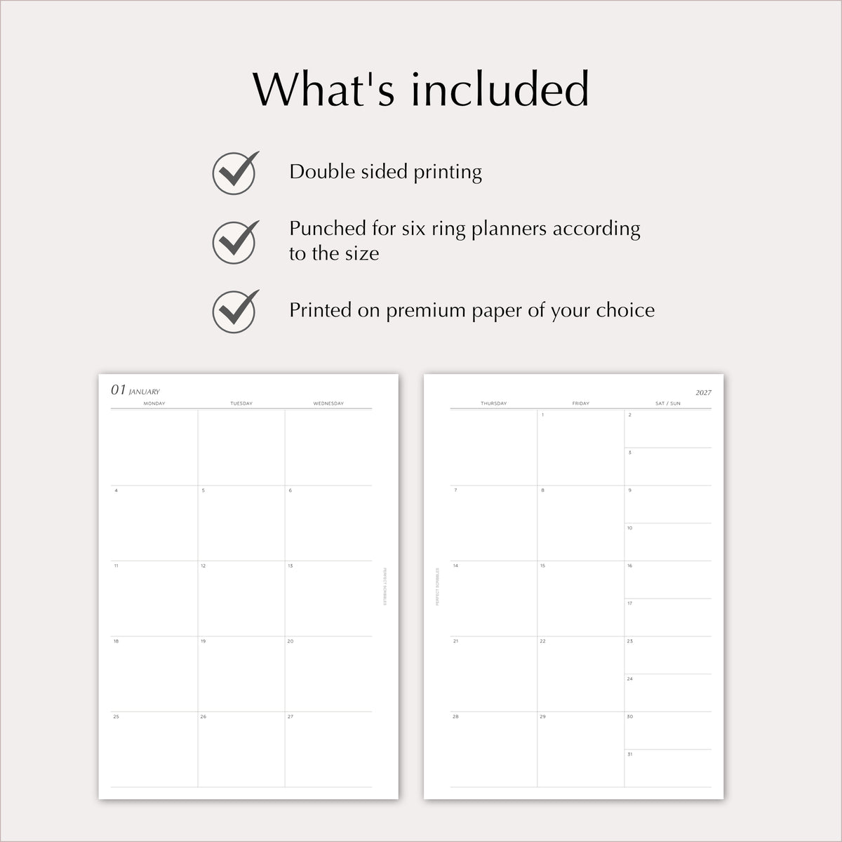 2027 Monthly Agenda Planner Inserts | Stacked Weekend | Dated Ring Planner Refill