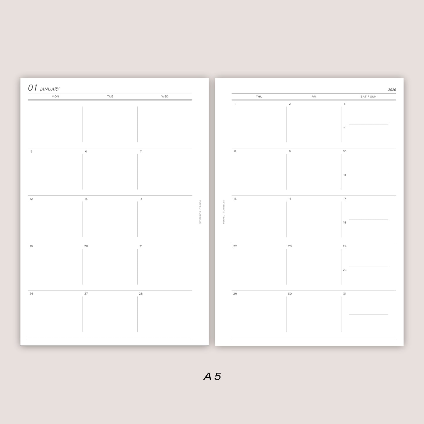 2026 DATED Monthly Planner Inserts | Stacked Weekend | PRINTED