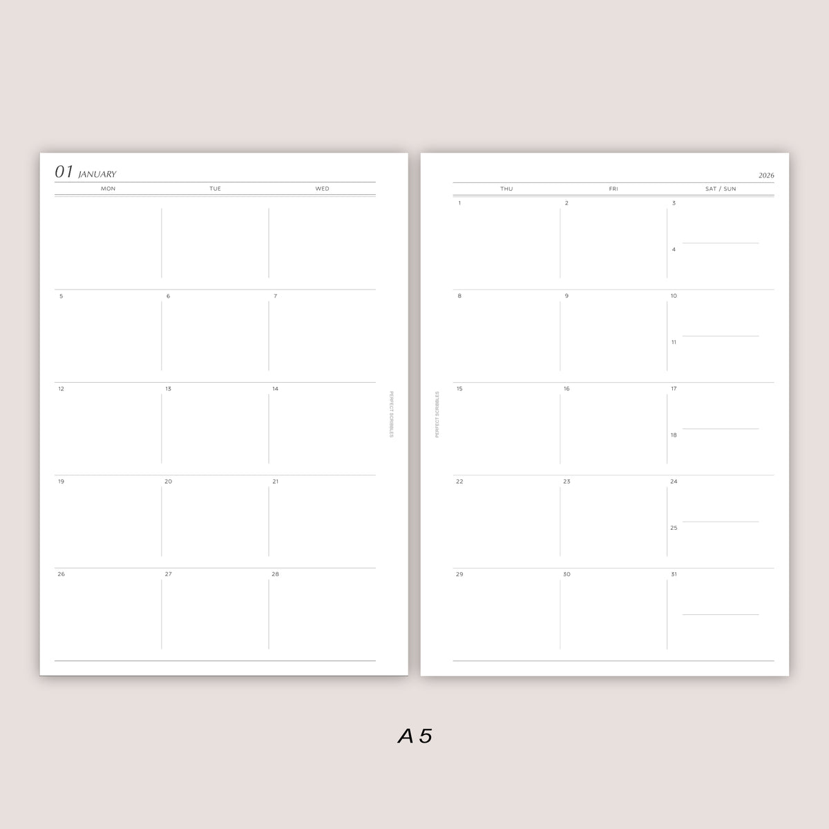 2026 DATED Monthly Planner Inserts | Stacked Weekend | PRINTED