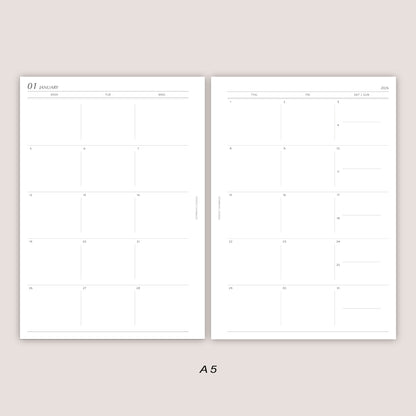 2026 DATED Monthly Planner Inserts | Stacked Weekend | PRINTED