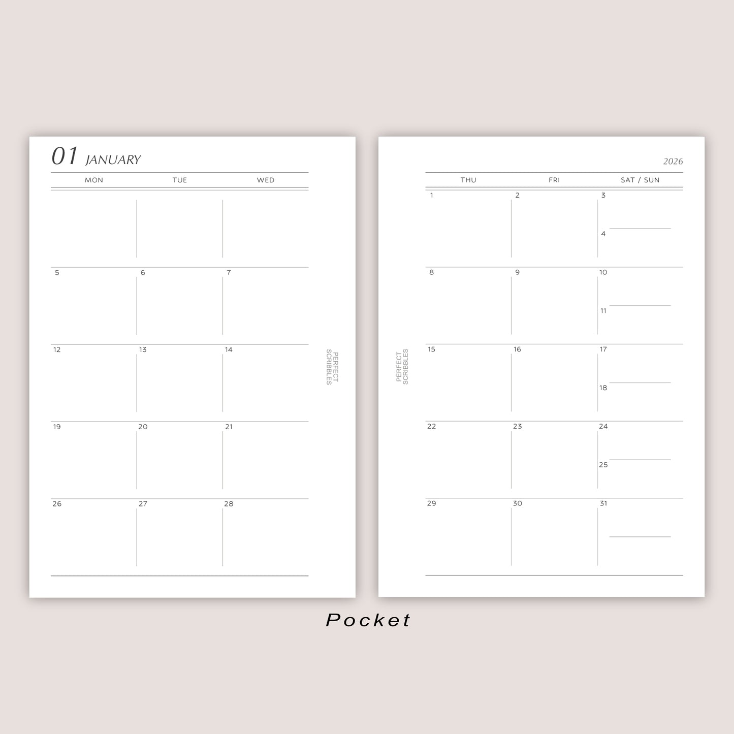 2026 DATED Monthly Planner Inserts | Stacked Weekend | PRINTED
