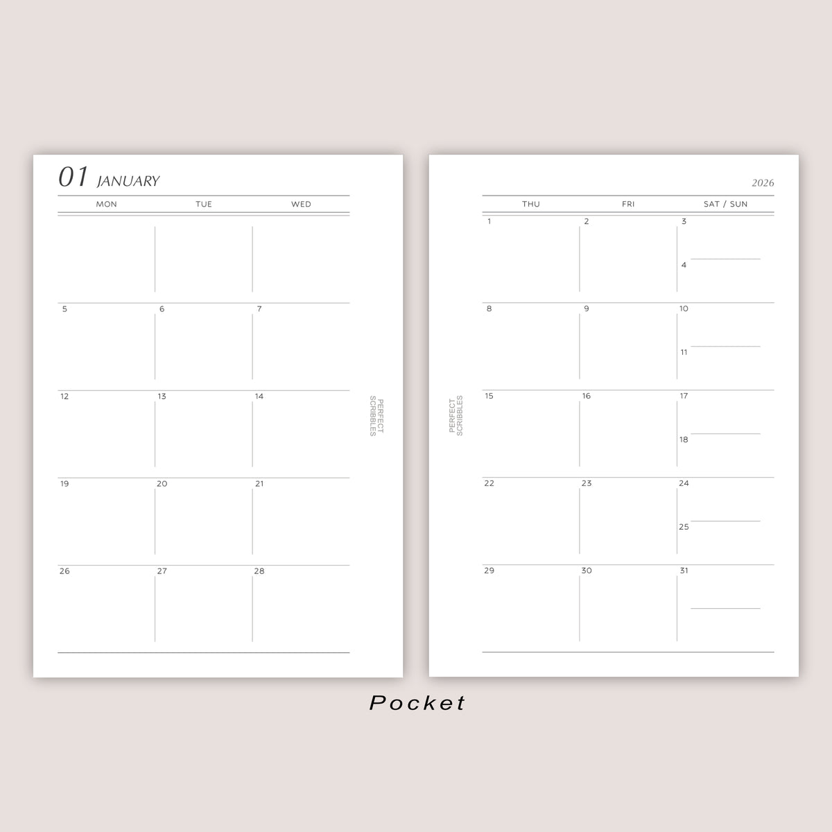2026 DATED Monthly Planner Inserts | Stacked Weekend | PRINTED