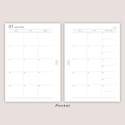 2026 DATED Monthly Planner Inserts | Stacked Weekend | PRINTED