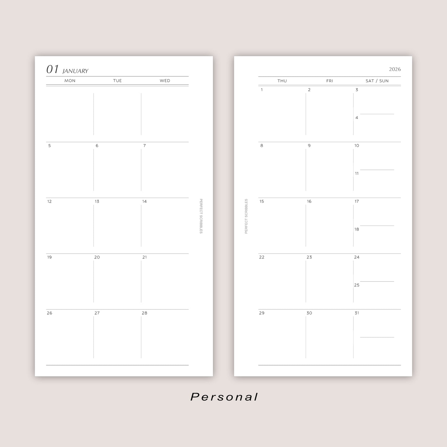 2026 DATED Monthly Planner Inserts | Stacked Weekend | PRINTED