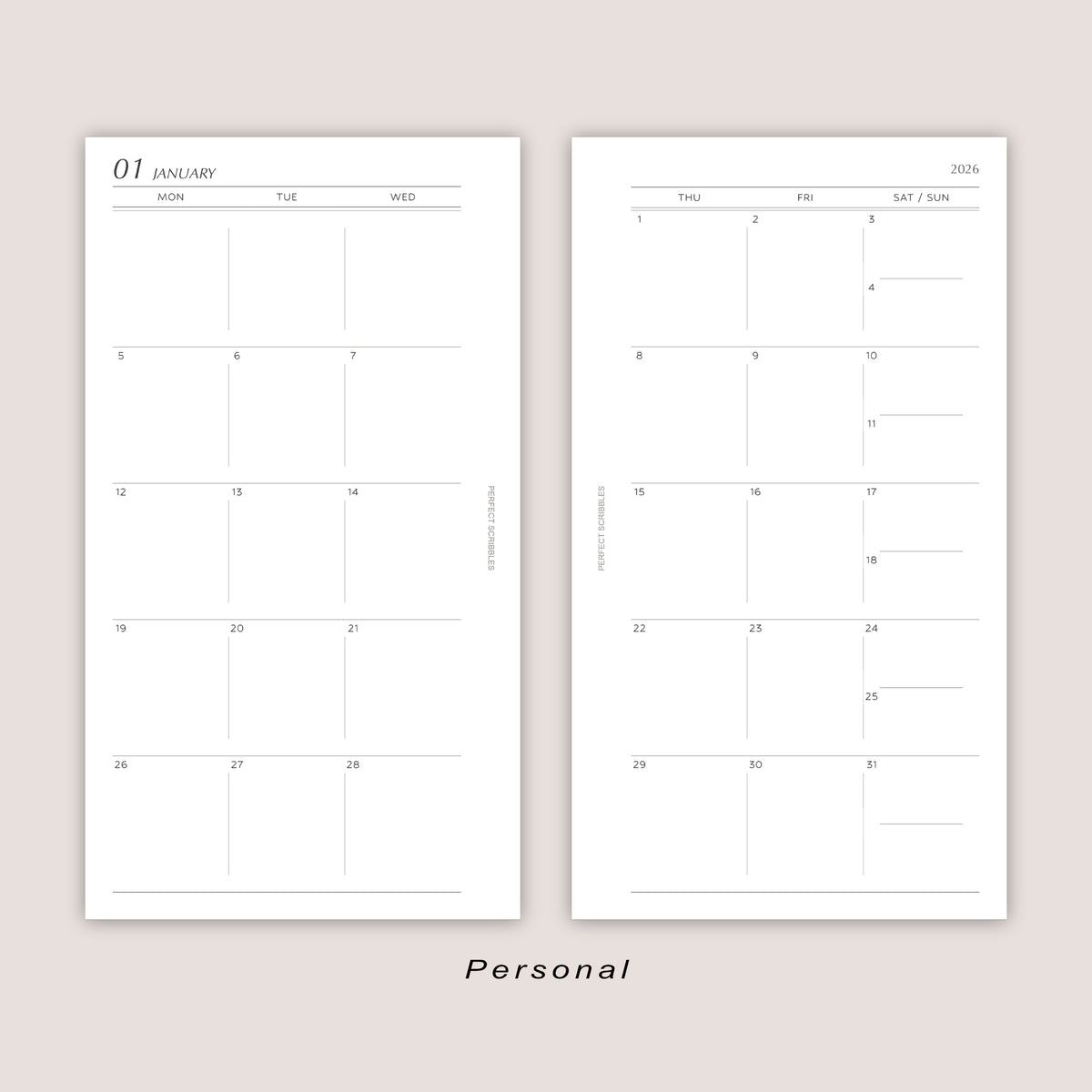 2026 DATED Monthly Planner Inserts | Stacked Weekend | PRINTED
