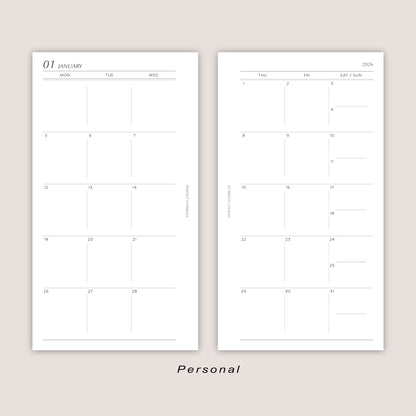 2026 DATED Monthly Planner Inserts | Stacked Weekend | PRINTED