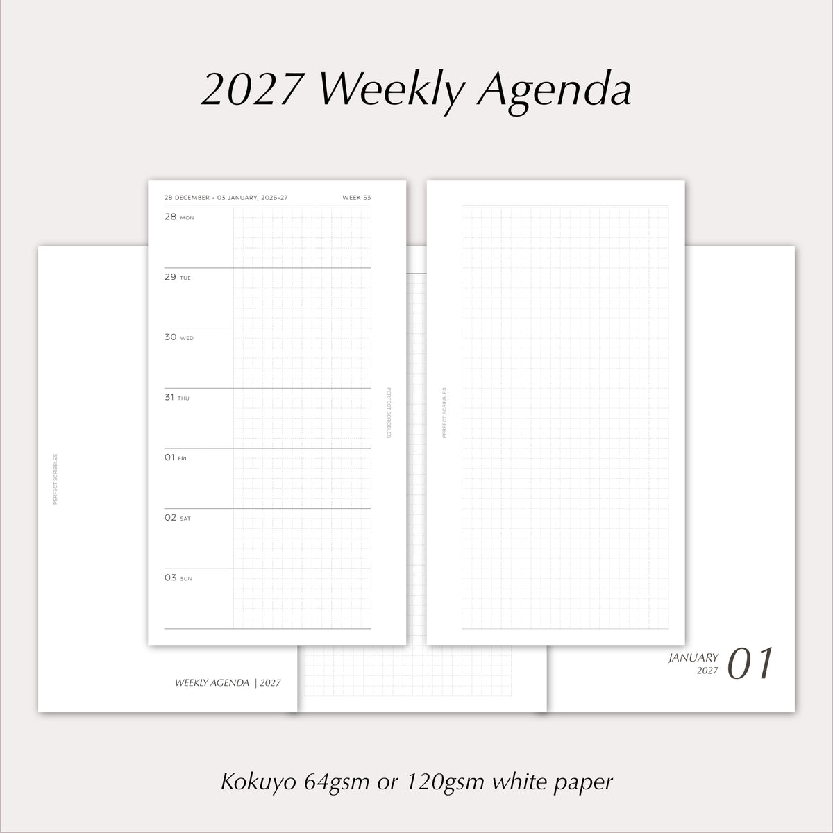 2027 Weekly Agenda Planner Inserts | Horizontal | Dated Ring Planner Refill