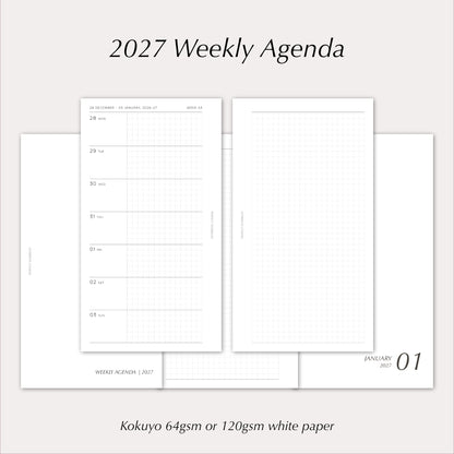 2027 Weekly Agenda Planner Inserts | Horizontal | Dated Ring Planner Refill
