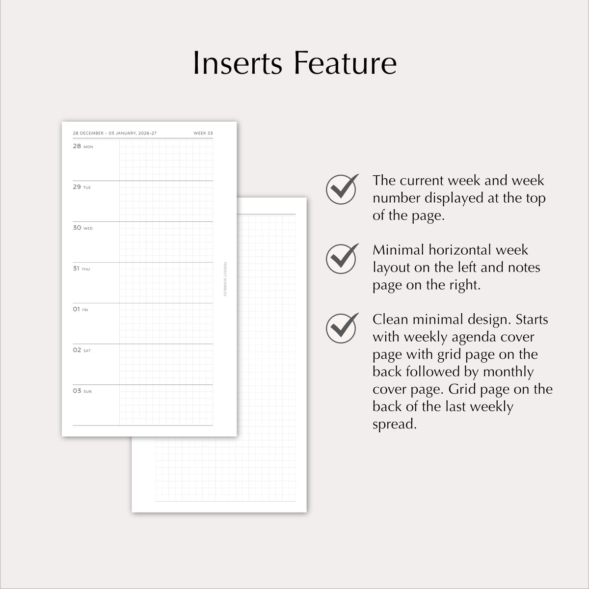 2027 Weekly Agenda Planner Inserts | Horizontal | Dated Ring Planner Refill