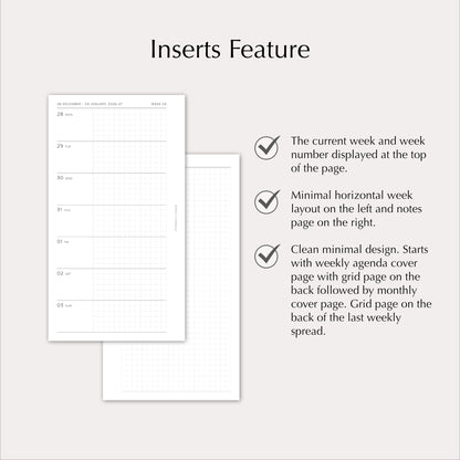 2027 Weekly Agenda Planner Inserts | Horizontal | Dated Ring Planner Refill