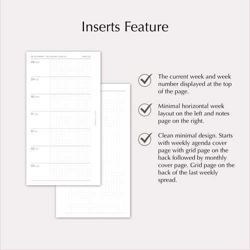 2027 Weekly Agenda Planner Inserts | Horizontal | Dated Ring Planner Refill