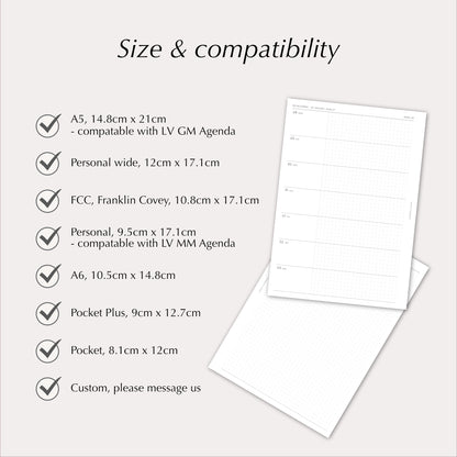 2027 Weekly Agenda Planner Inserts | Horizontal | Dated Ring Planner Refill