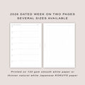 2026 DATED Horizontal Weekly Planner Inserts | PRINTED