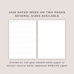 2026 DATED Horizontal Weekly Planner Inserts | PRINTED