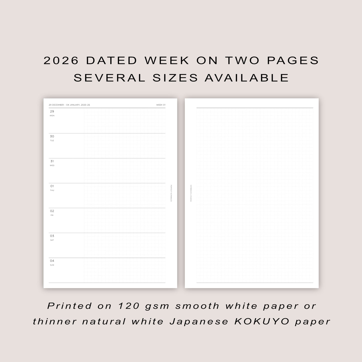 2026 DATED Horizontal Weekly Planner Inserts | PRINTED