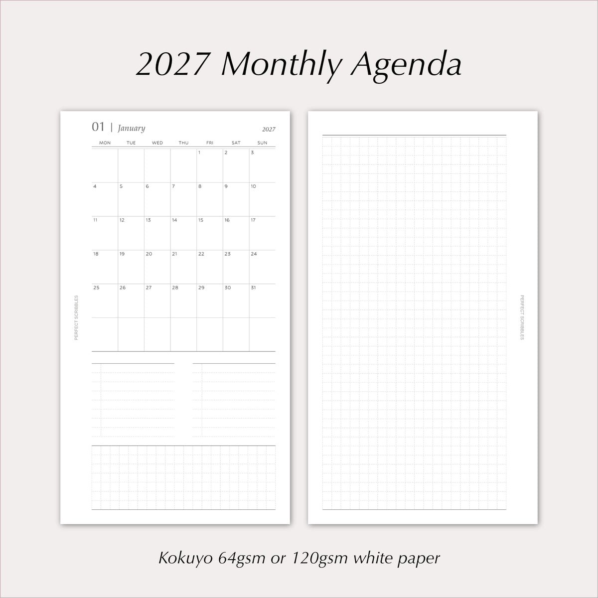 2027 Monthly Agenda Planner Inserts | MO1P | Dated Ring Planner Refill