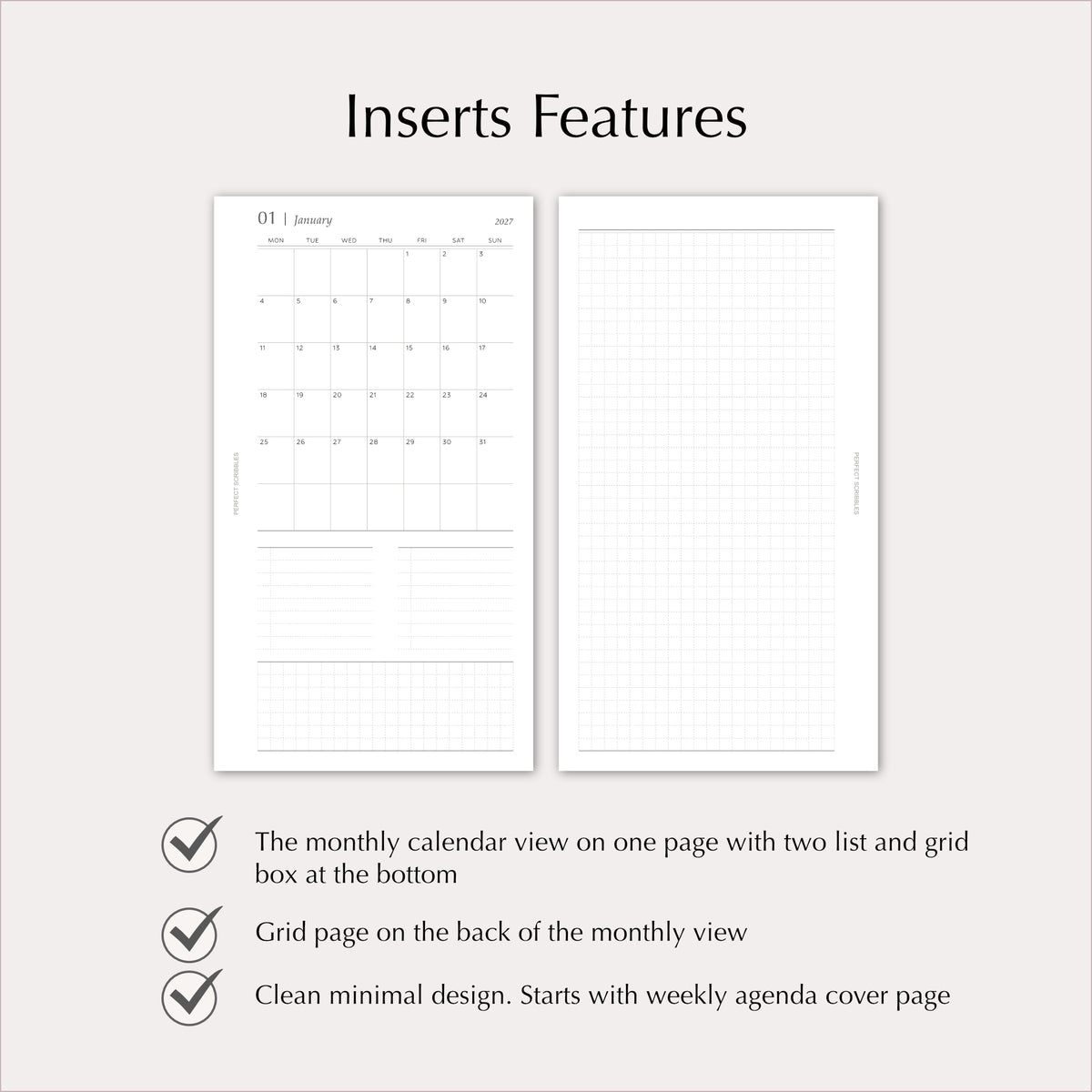 2027 Monthly Agenda Planner Inserts | MO1P | Dated Ring Planner Refill