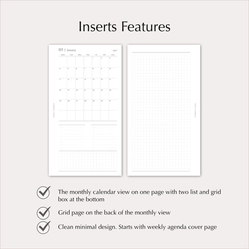 2027 Monthly Agenda Planner Inserts | MO1P | Dated Ring Planner Refill