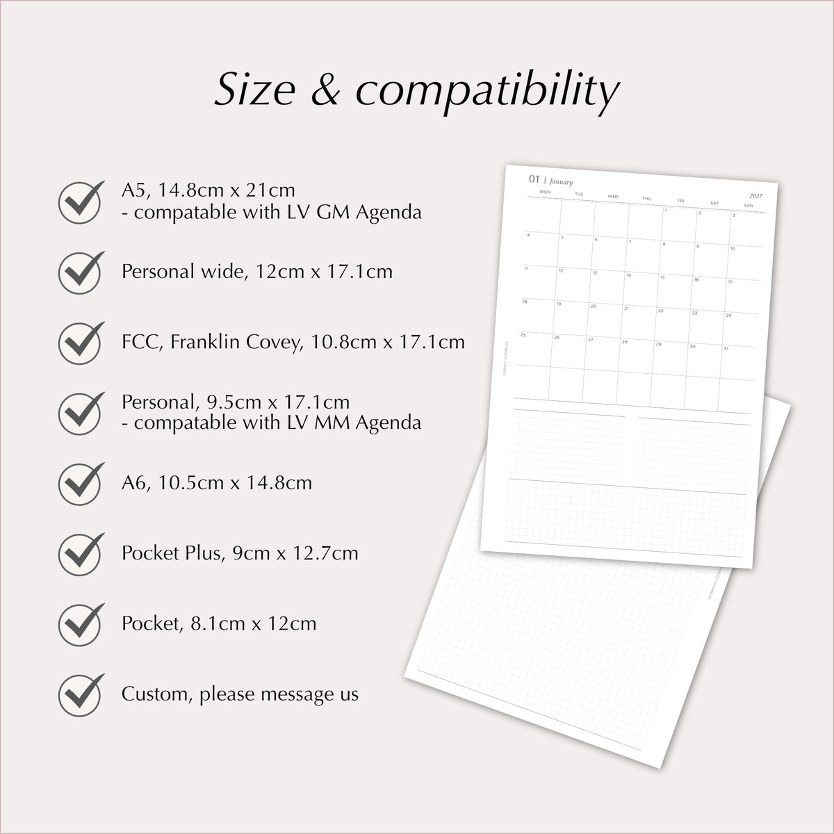 2027 Monthly Agenda Planner Inserts | MO1P | Dated Ring Planner Refill