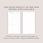 2026 DATED Monthly Planner Inserts | Month On ONE Page | PRINTED