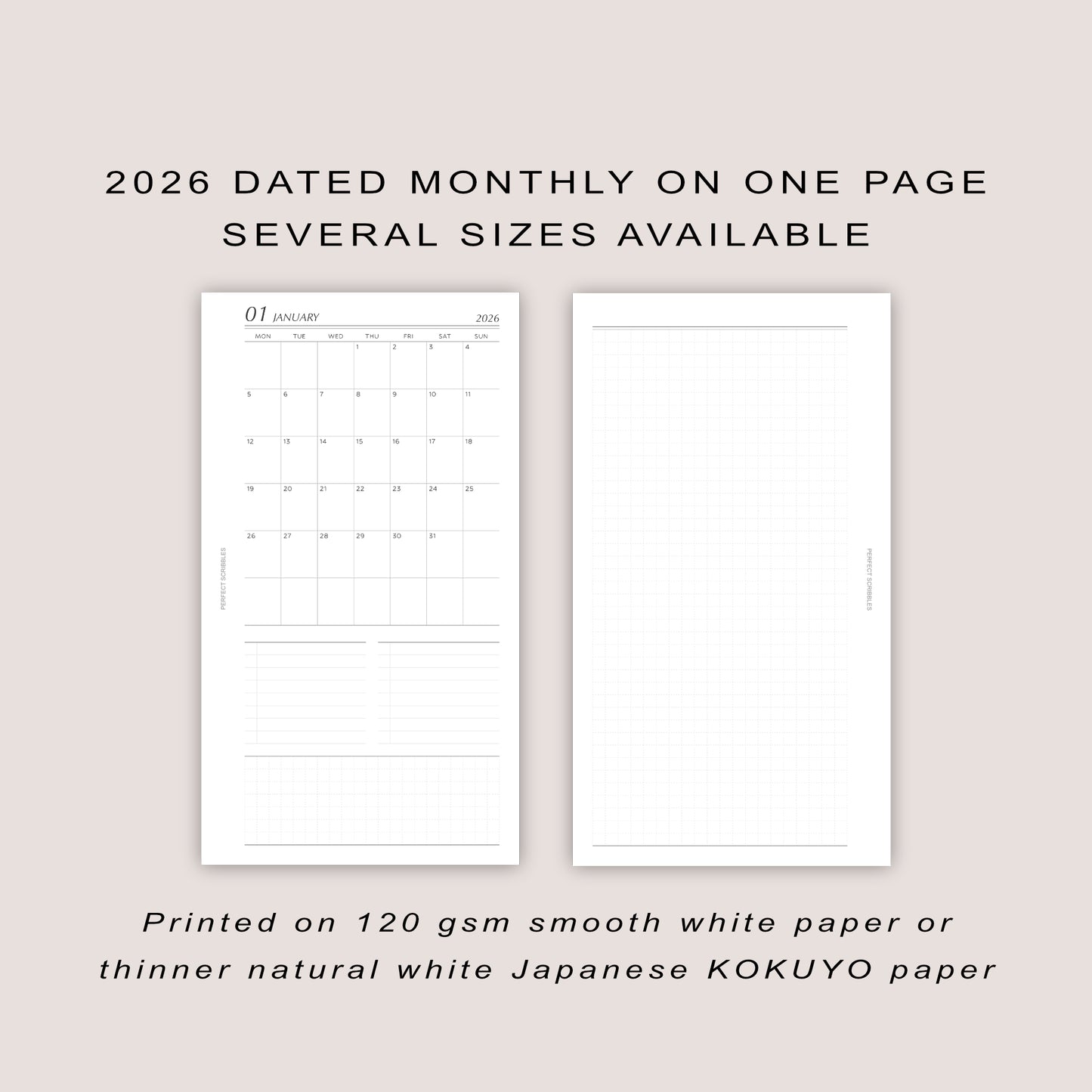 2026 DATED Monthly Planner Inserts | Month On ONE Page | PRINTED