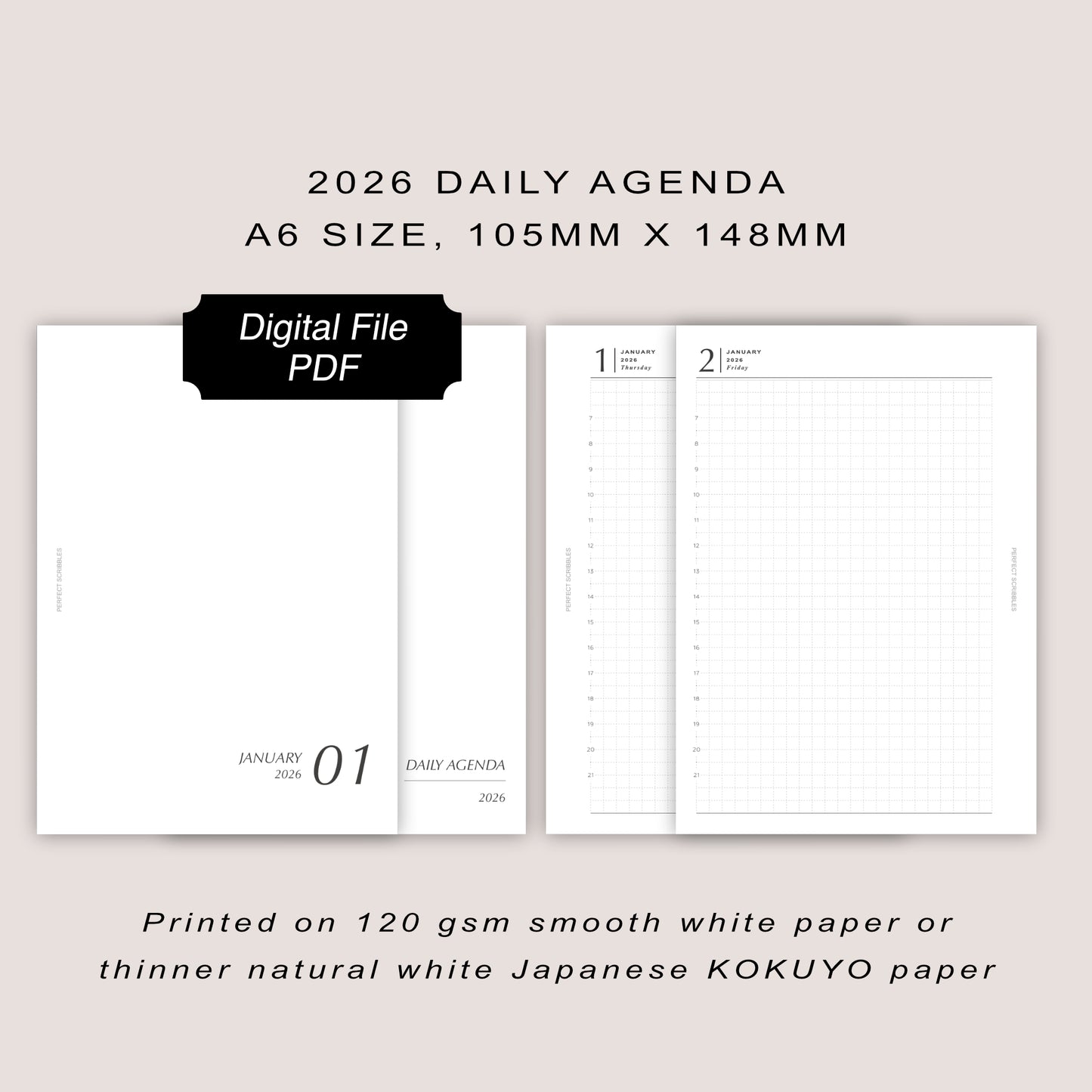 DIGITAL PDF | A6 Daily Dated Agenda | Full Year 2026 | Instant Downloadable PDF