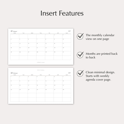 2027 Monthly Agenda Planner Inserts | Horizontal | Dated Ring Planner Refill