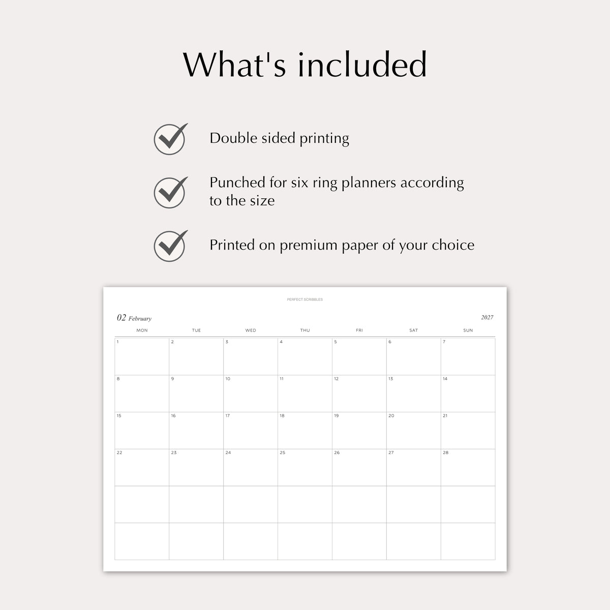 2027 Monthly Agenda Planner Inserts | Horizontal | Dated Ring Planner Refill