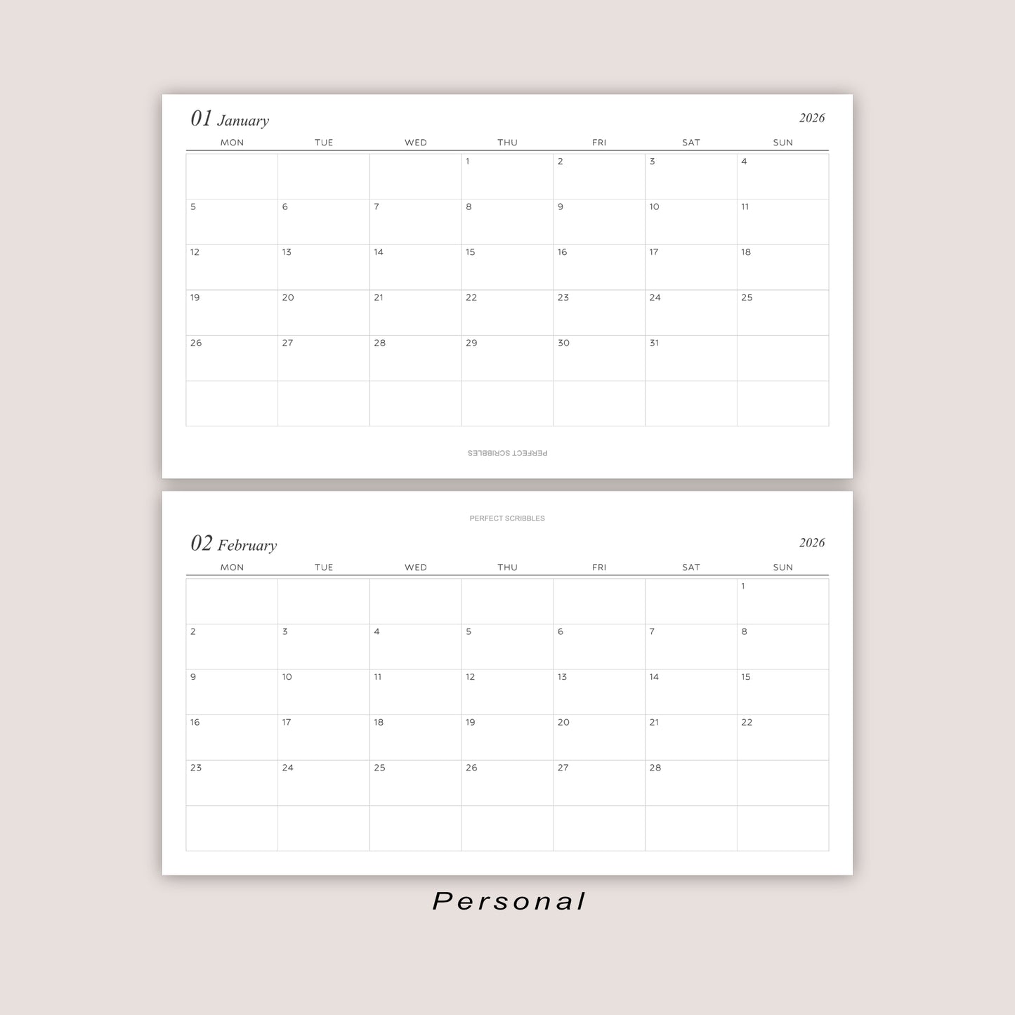 2026 DATED Monthly Planner Inserts | Month On ONE Page | PRINTED