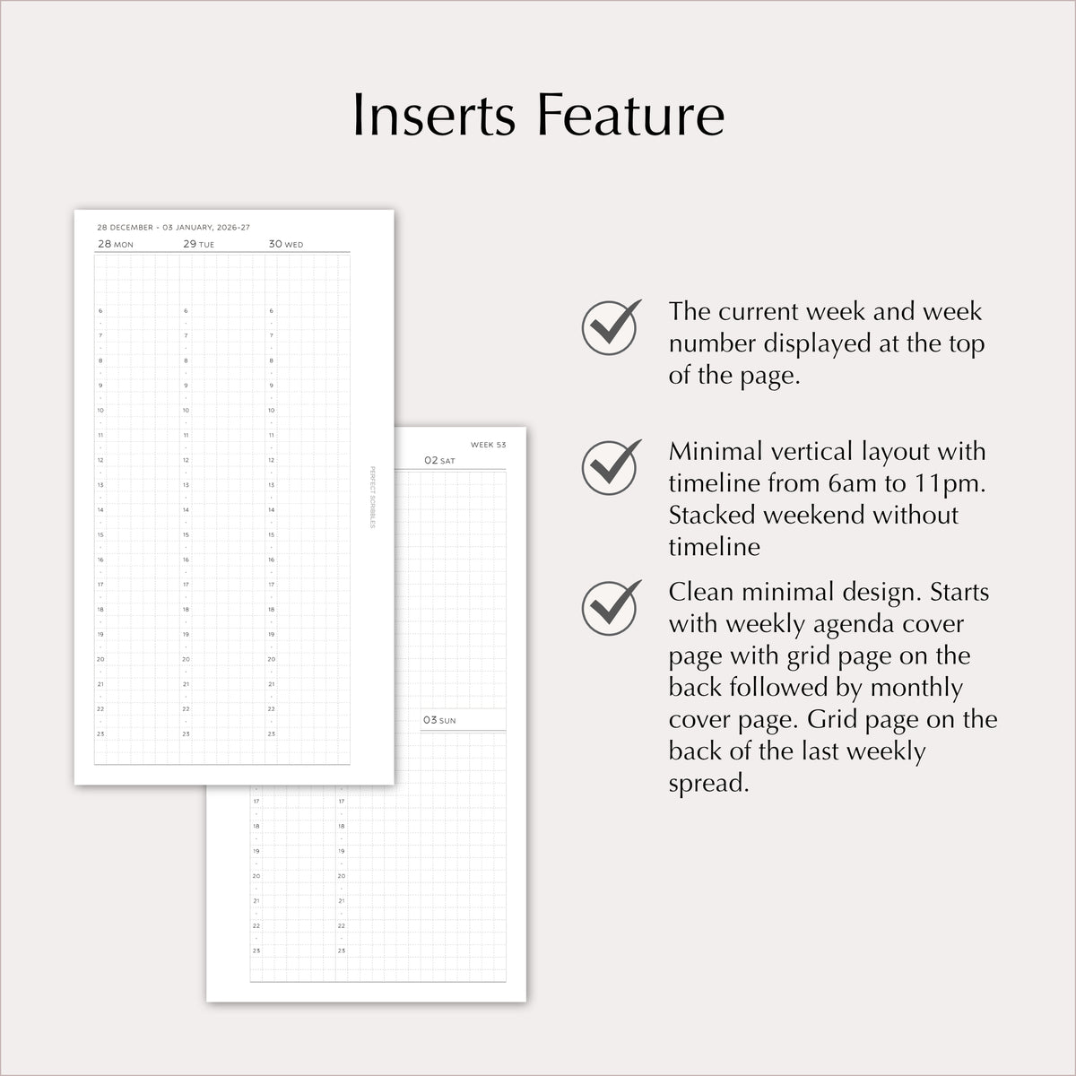 2027 Weekly Agenda Planner Inserts | Vertical with Stacked Weekend | Dated Ring Planner Refill
