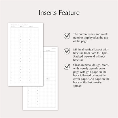 2027 Weekly Agenda Planner Inserts | Vertical with Stacked Weekend | Dated Ring Planner Refill
