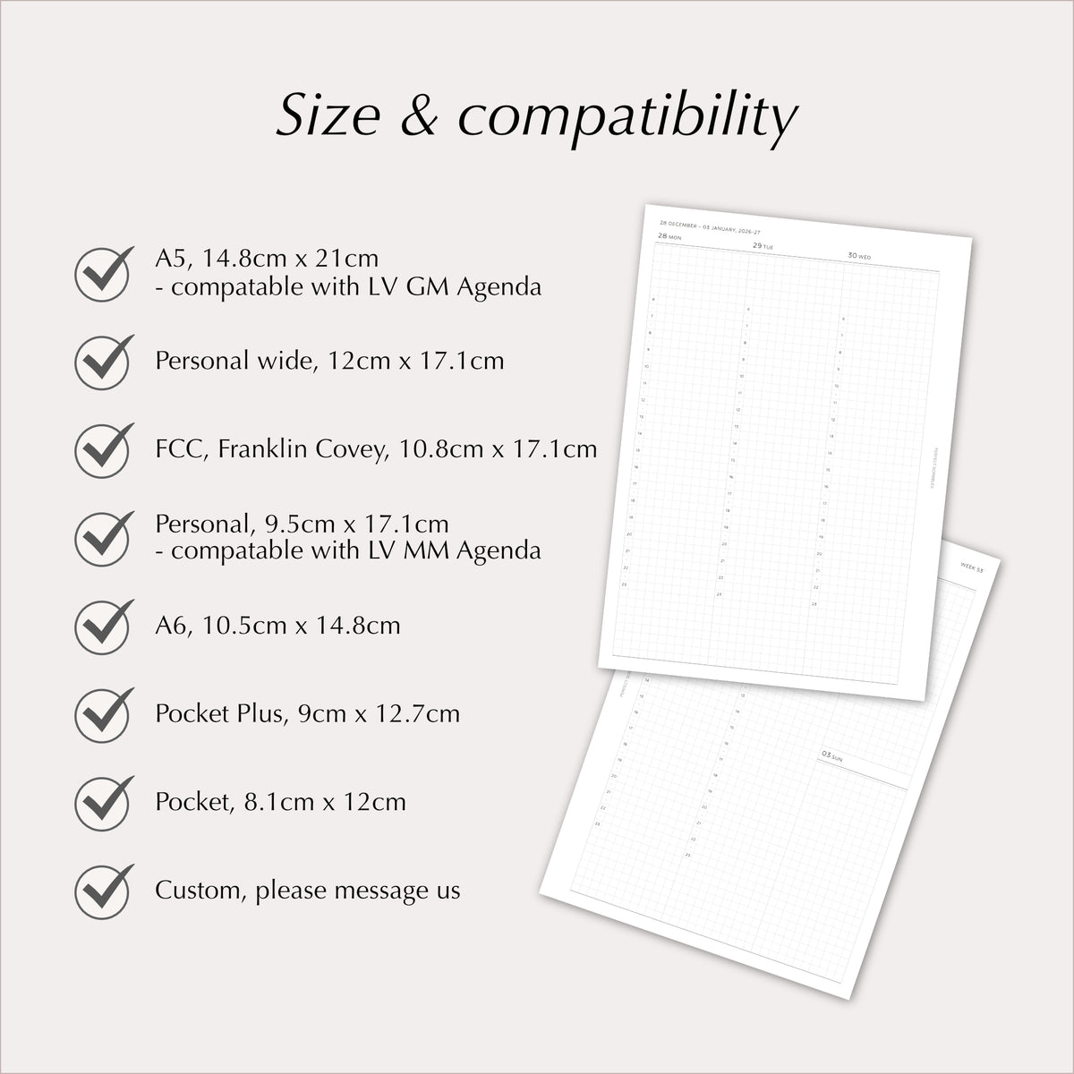 2027 Weekly Agenda Planner Inserts | Vertical with Stacked Weekend | Dated Ring Planner Refill