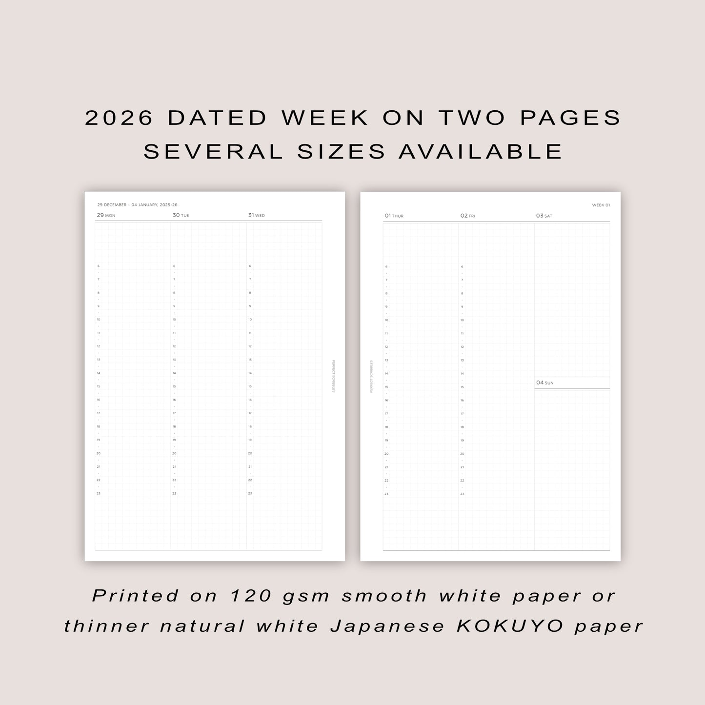 2026 DATED Vertical Weekly Planner Inserts with Stacked Weekend | PRINTED