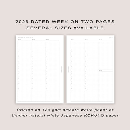 2026 DATED Vertical Weekly Planner Inserts with Stacked Weekend | PRINTED