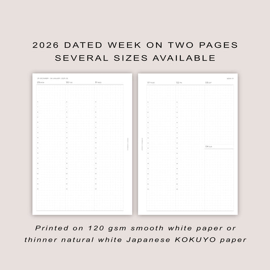 2026 DATED Vertical Weekly Planner Inserts with Stacked Weekend | PRINTED