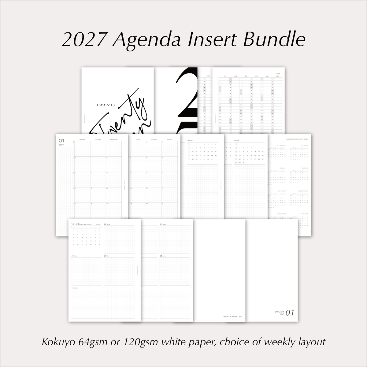 2027 Planner Insert Bundle | Yearly, Monthly & Weekly Ring Planner Refills