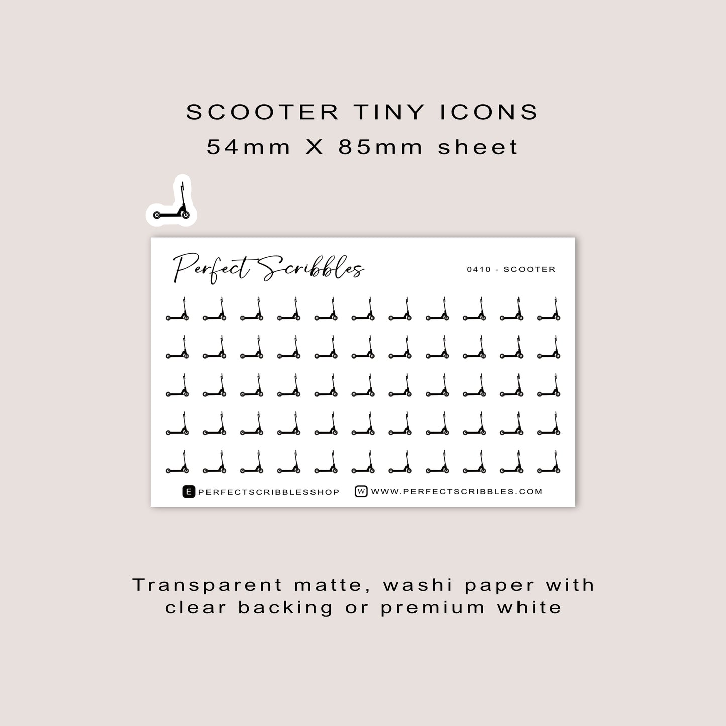 SCOOTER Tiny Icon Planner Stickers | Minimal | Credit Card Sized Sheet