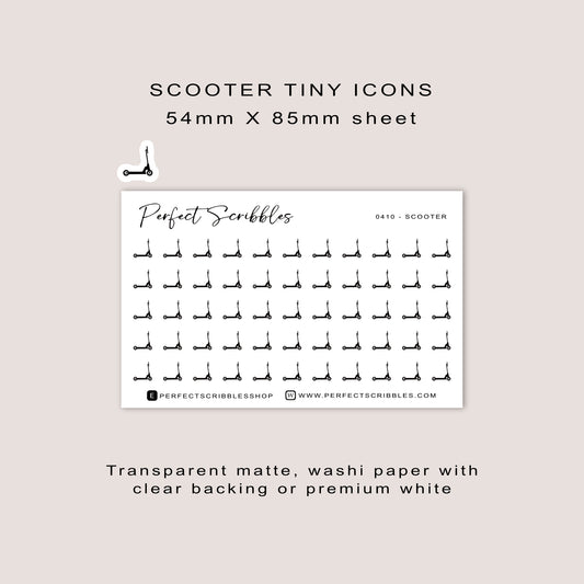 SCOOTER Tiny Icon Planner Stickers | Minimal | Credit Card Sized Sheet