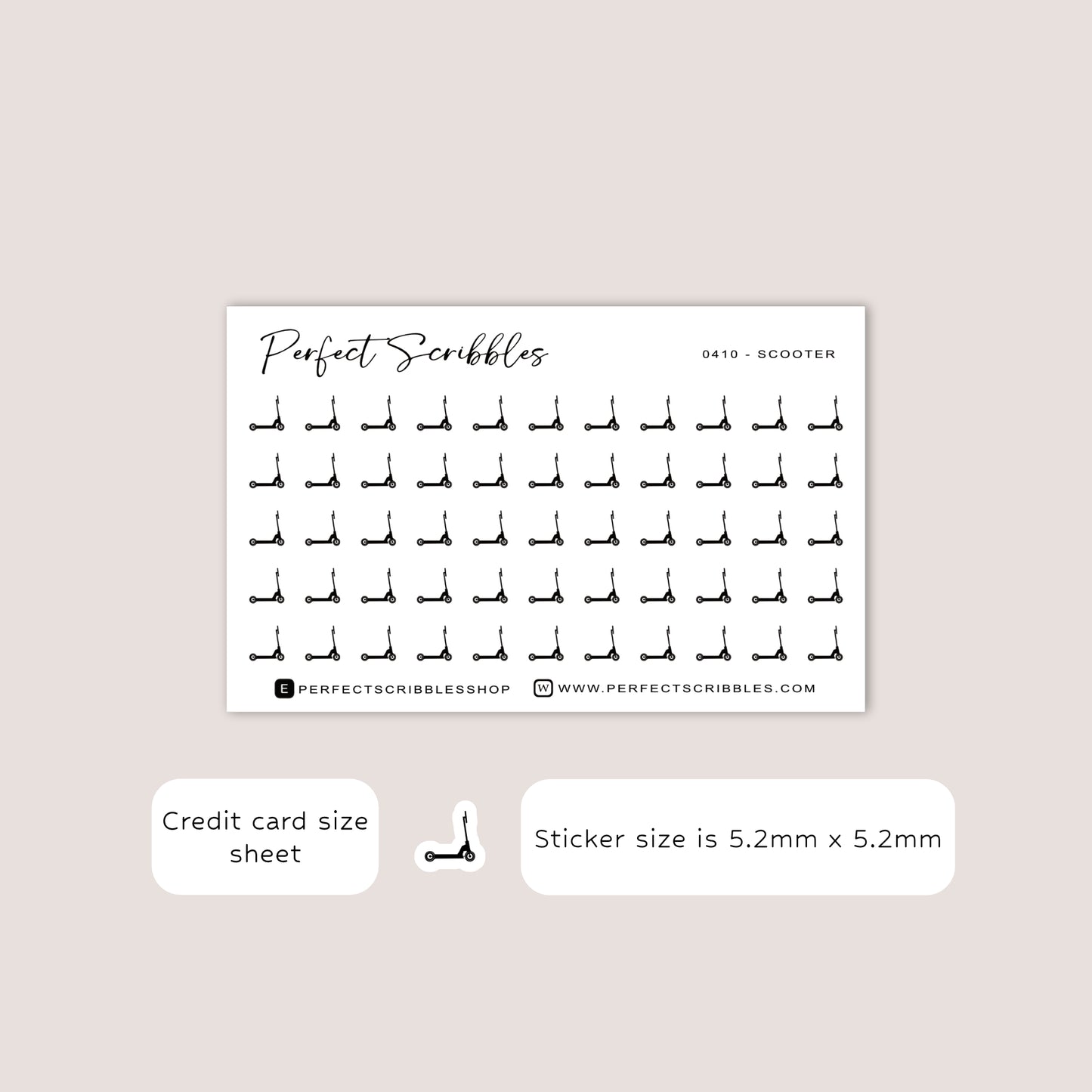 SCOOTER Tiny Icon Planner Stickers | Minimal | Credit Card Sized Sheet
