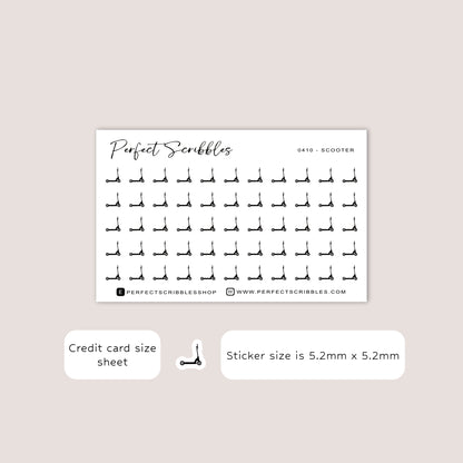 SCOOTER Tiny Icon Planner Stickers | Minimal | Credit Card Sized Sheet