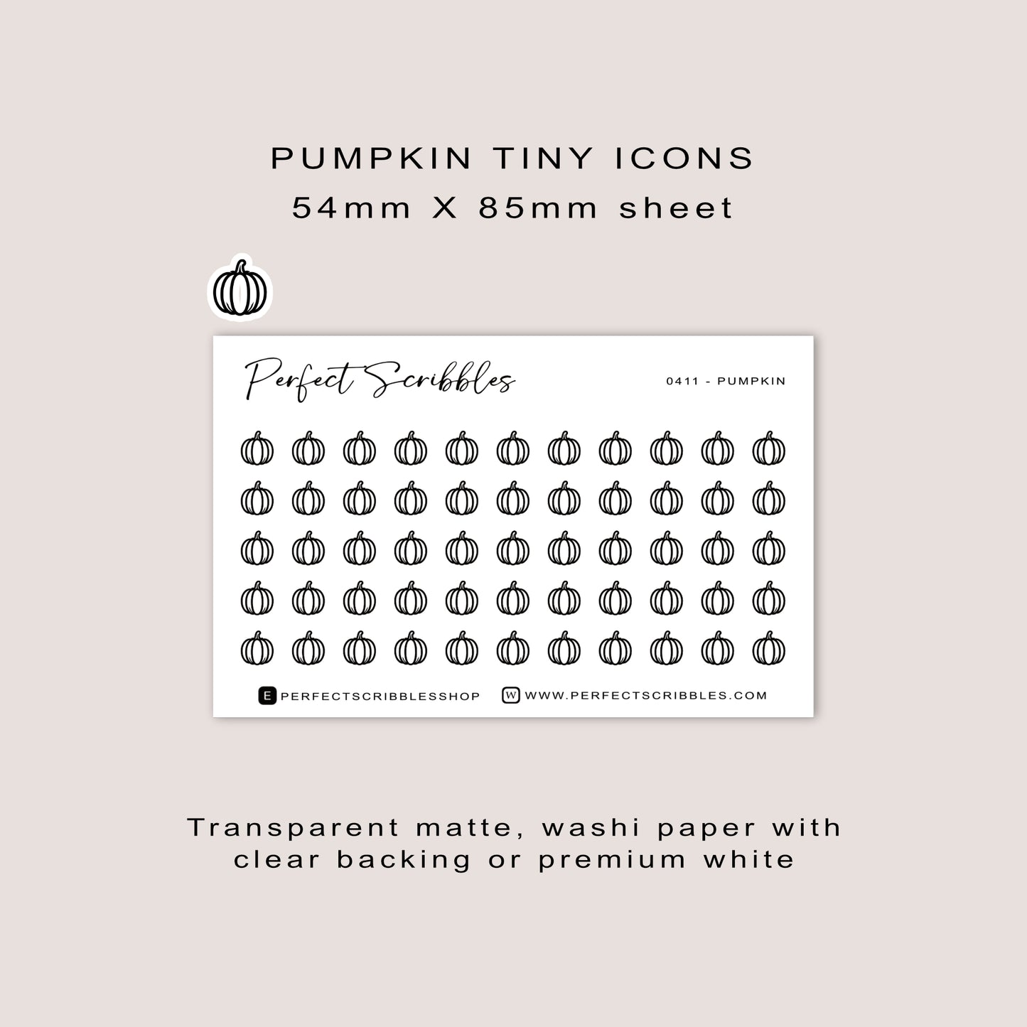 PUMPKIN Tiny Icon Planner Stickers | Minimal | Credit Card Sized Sheet