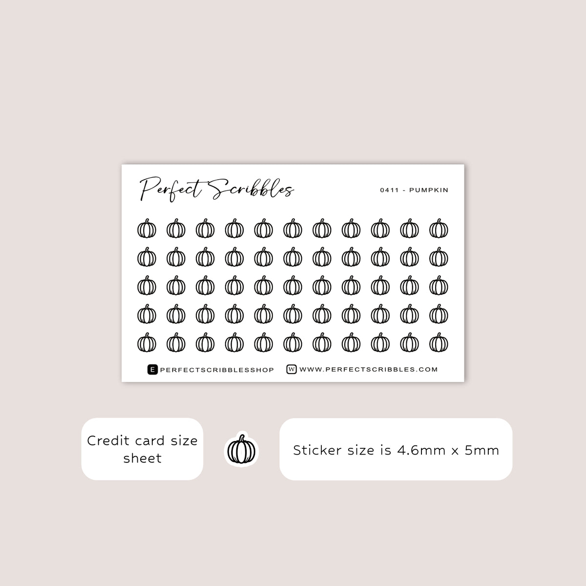 PUMPKIN Tiny Icon Planner Stickers | Minimal | Credit Card Sized Sheet