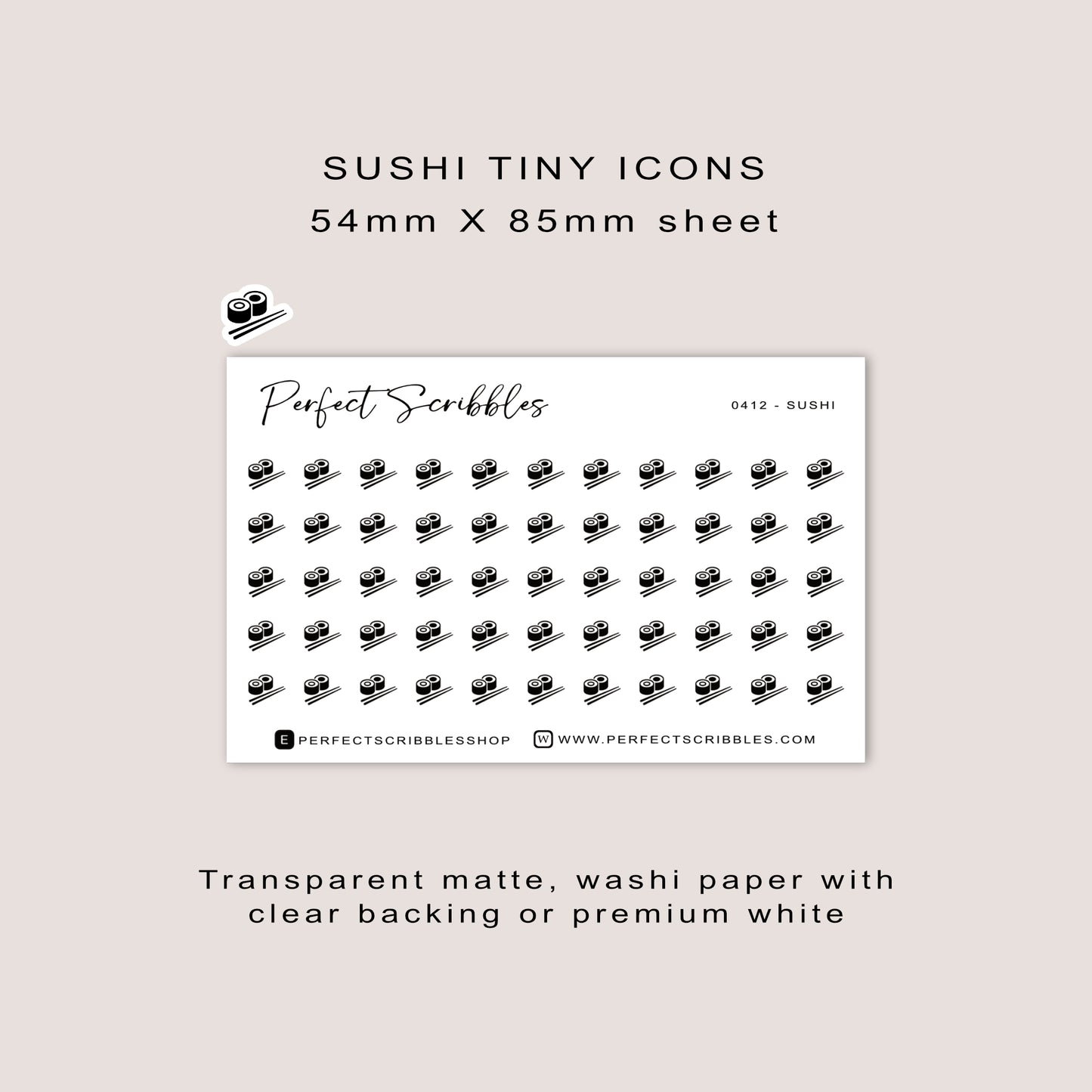 SUSHI Tiny Icon Planner Stickers | Minimal | Credit Card Sized Sheet