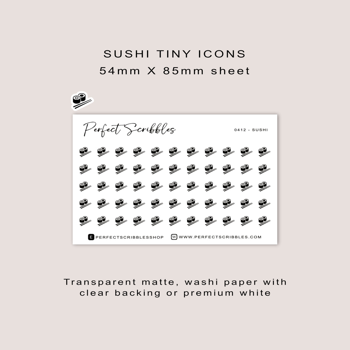 SUSHI Tiny Icon Planner Stickers | Minimal | Credit Card Sized Sheet