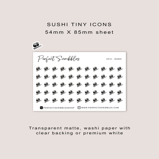 SUSHI Tiny Icon Planner Stickers | Minimal | Credit Card Sized Sheet
