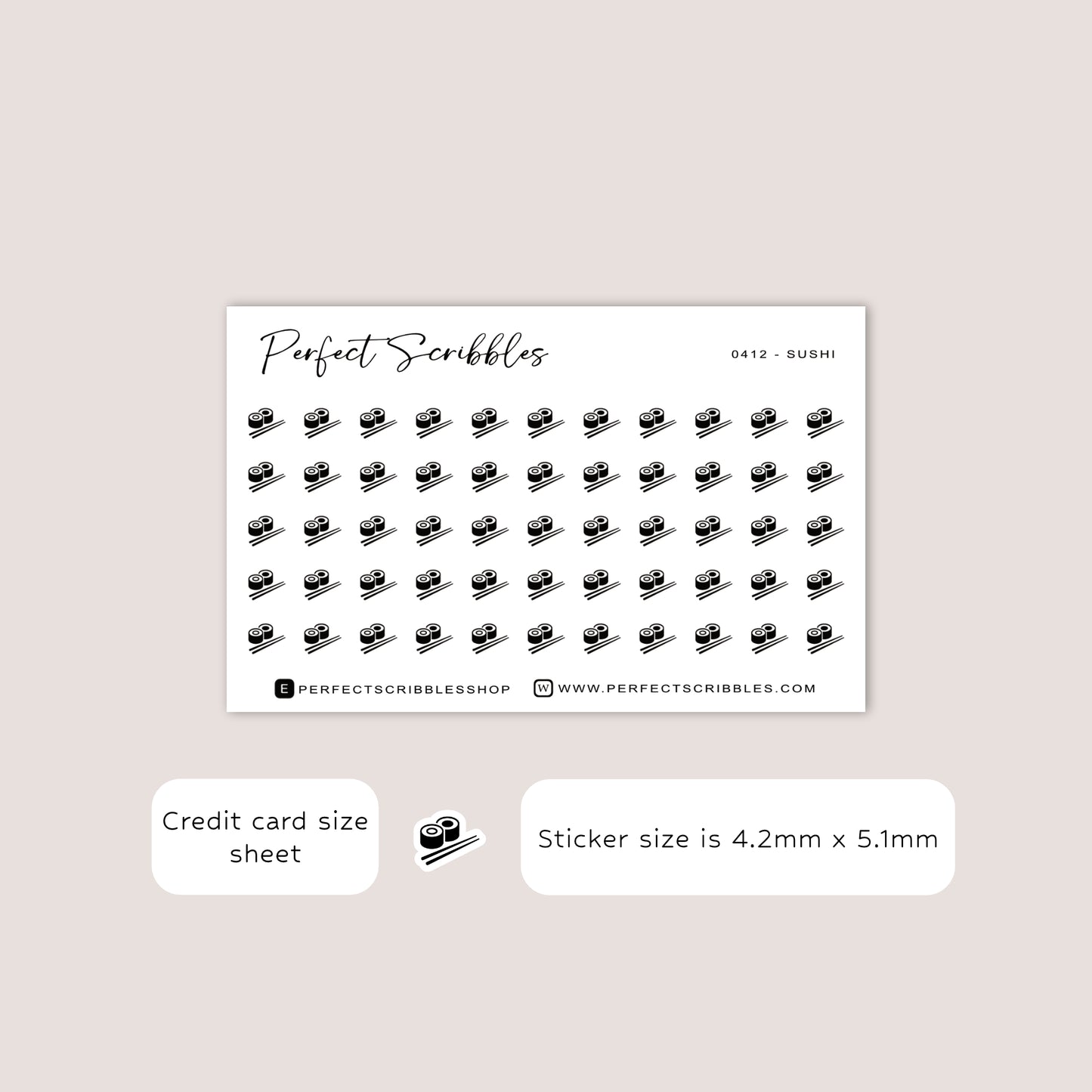 SUSHI Tiny Icon Planner Stickers | Minimal | Credit Card Sized Sheet